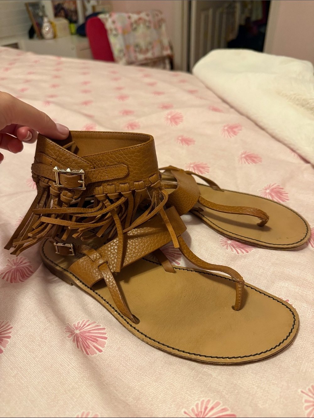 Valentino Garavani Fringe Ankle-Strap Sandals - Brown